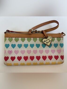 Dooney & Bourke Leather Rainbow Hearts Wristlet With Heart Charm